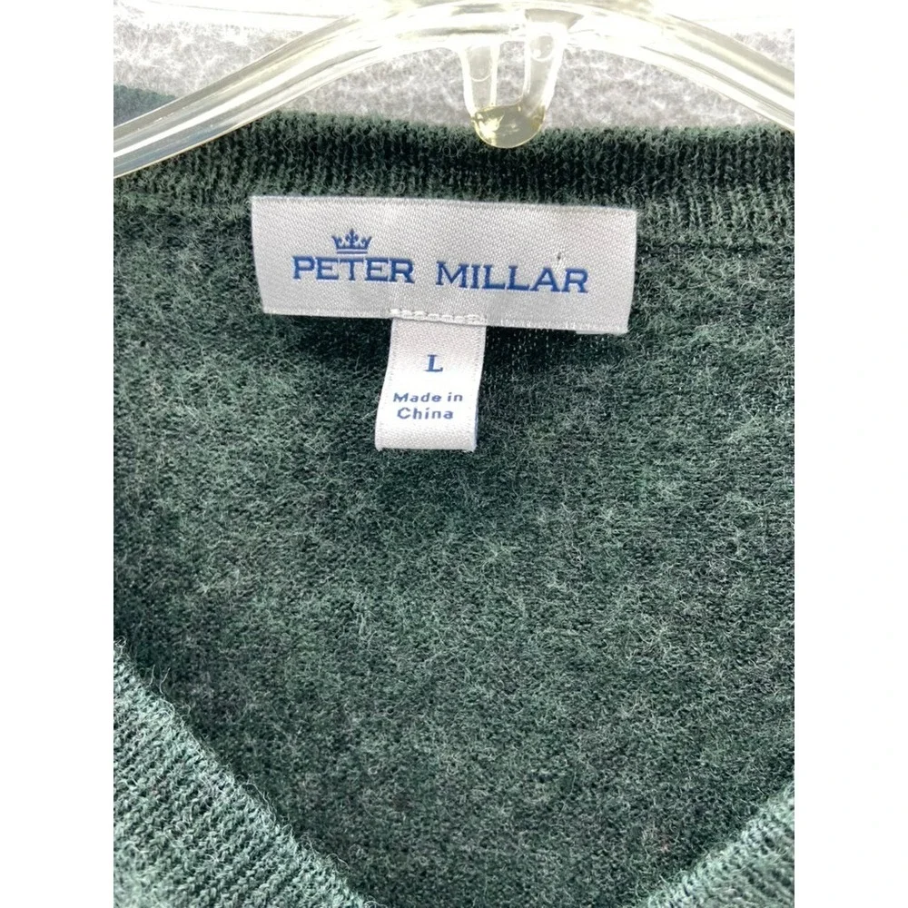 Peter Millar Sweater Mens Sz L Green Merino Wool Lyocell V-Neck Pull Over‎
